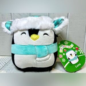 Squishmallow Christmas 5” Luna The Penguin W/Teal Trapper Hat Holiday Plush NWT